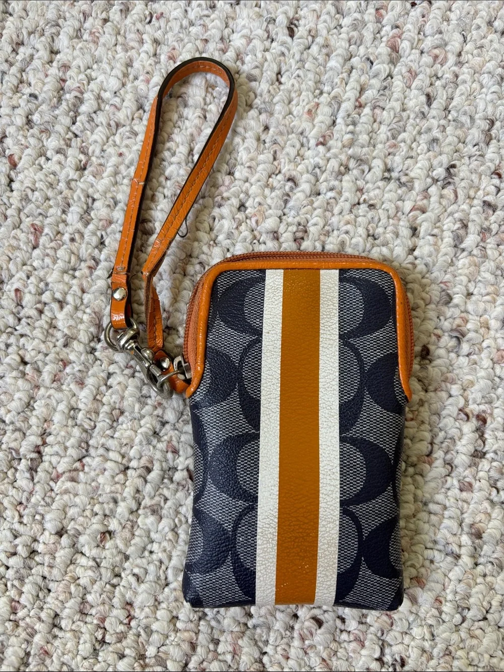 Coach Signature Wristlet Phone Pouch in Orange and Gray